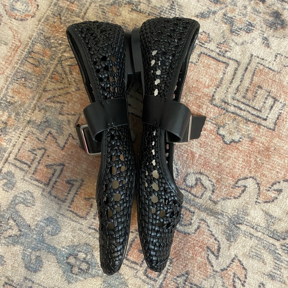 ZARA WOMAN LEATHER BASKET WEAVE MARYJANE FLATS Sz 40 (9) - Picture 3 of 8